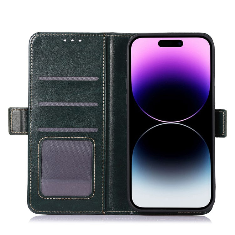 ABEEL For iPhone 16 Pro Case Wallet PU Leather Crazy Horse Texture Phone Cover - Green