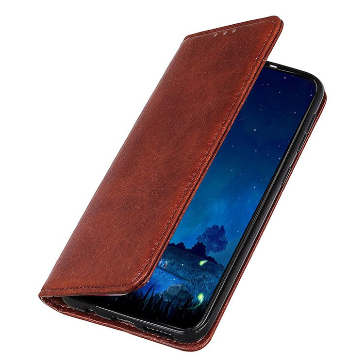 For iPhone 16 Pro Case Crazy Horse Texture Leather Cash Card Holder Purse Phone Cover - Brown