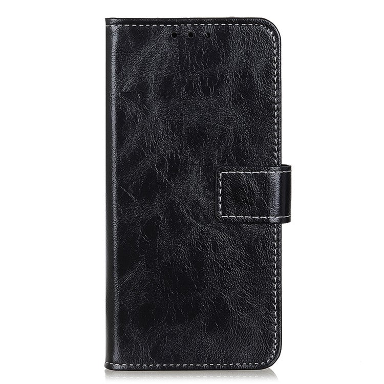 For iPhone 16 Case Retro Crazy Horse Texture Leather Purse Stand Phone Cover - Black