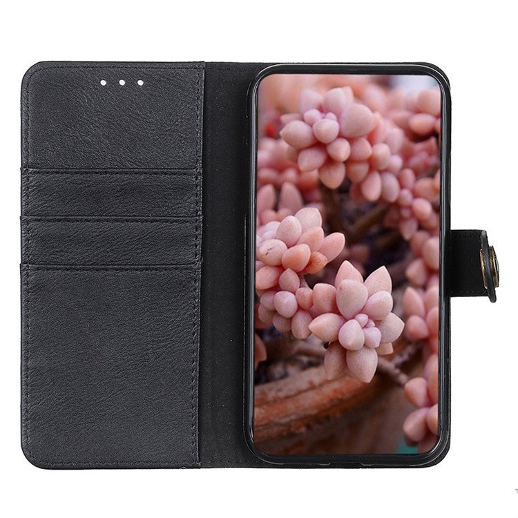 KHAZNEH For iPhone 16 Case Cowhide Texture Leather Phone Cover - Black