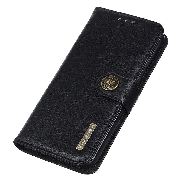 KHAZNEH For iPhone 16 Case Cowhide Texture Leather Phone Cover - Black