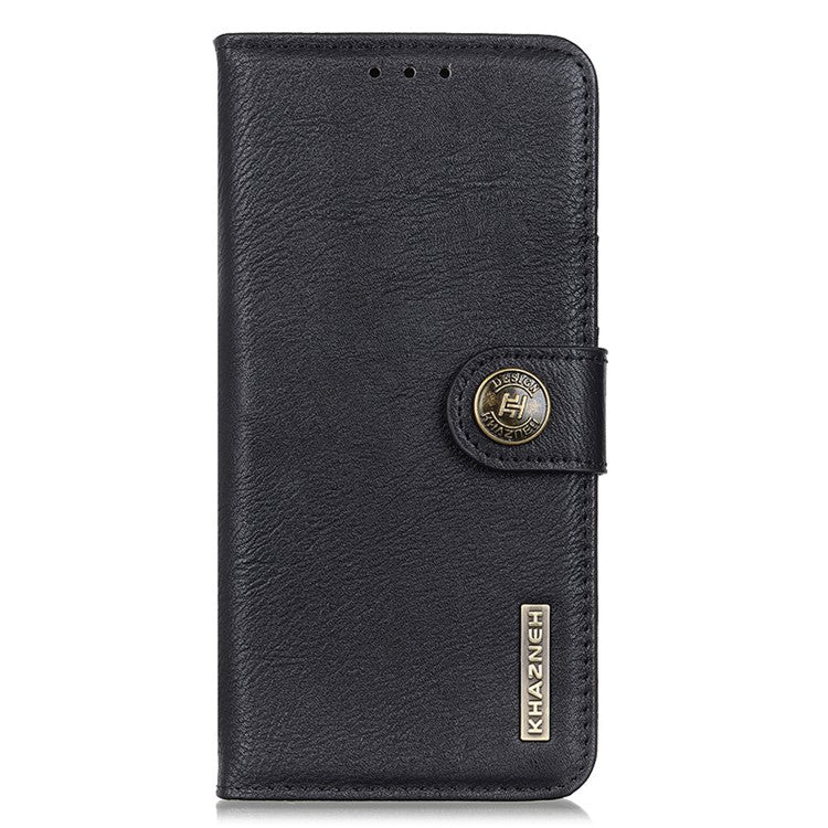 KHAZNEH For iPhone 16 Case Cowhide Texture Leather Phone Cover - Black