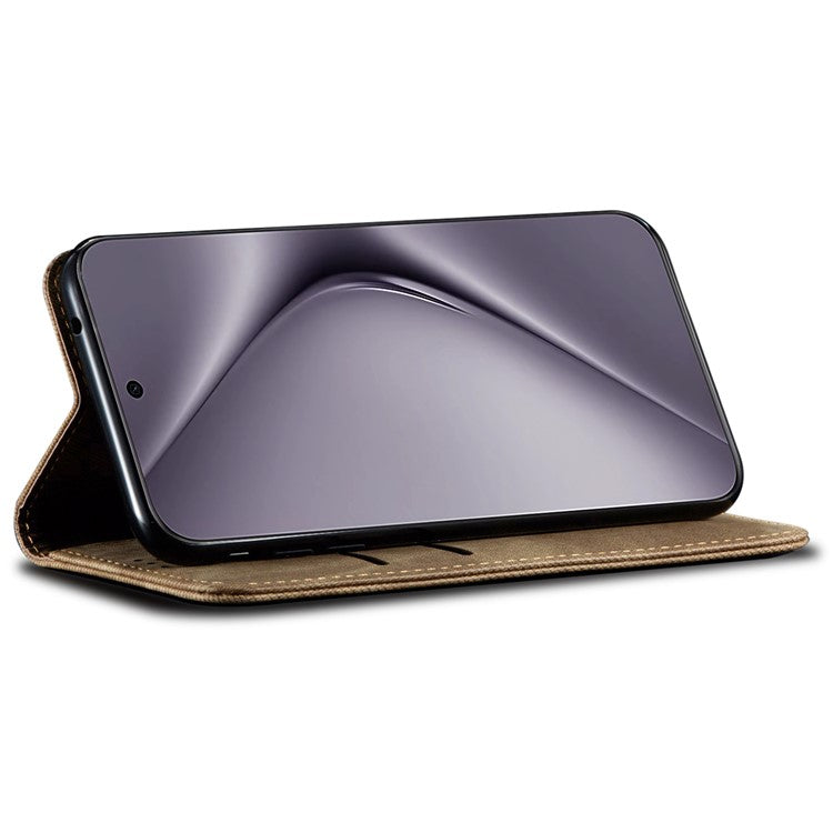 For Huawei Pura 70 Ultra Case Jeans Cloth Texture Flip Leather Phone Cover - Khaki