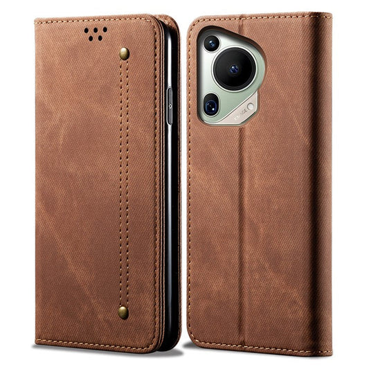 For Huawei Pura 70 Ultra Case Jeans Cloth Texture Flip Leather Phone Cover - Coffee