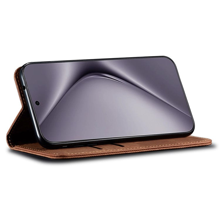 For Huawei Pura 70 Ultra Case Jeans Cloth Texture Flip Leather Phone Cover - Coffee