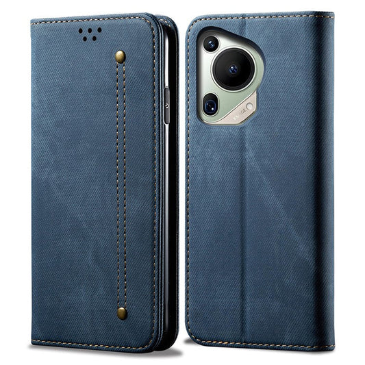 For Huawei Pura 70 Ultra Case Jeans Cloth Texture Flip Leather Phone Cover - Blue