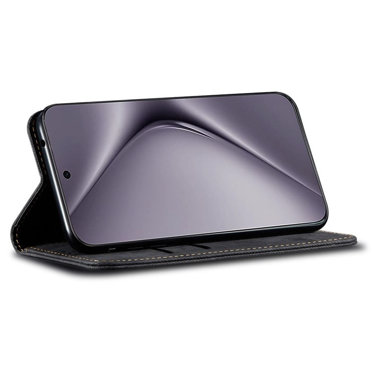 For Huawei Pura 70 Ultra Case Jeans Cloth Texture Flip Leather Phone Cover - Black