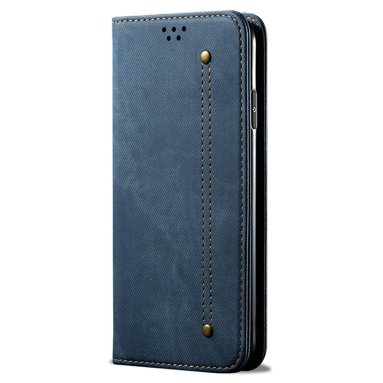 For Huawei Pura 70 Case Leather Wallet Phone Cover Jeans Cloth Texture - Blue