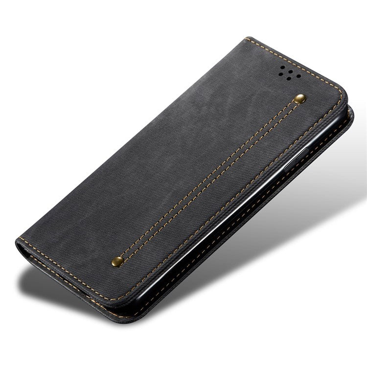 For Huawei Pura 70 Case Leather Wallet Phone Cover Jeans Cloth Texture - Black