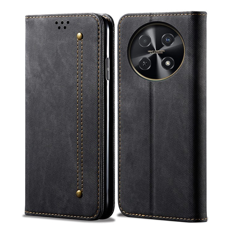 For Huawei nova 2i / Enjoy 70 Pro Leather Case Wallet Phone Cover Jeans Cloth Texture - Black