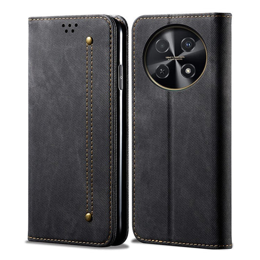 For Huawei nova 2i / Enjoy 70 Pro Leather Case Wallet Phone Cover Jeans Cloth Texture - Black