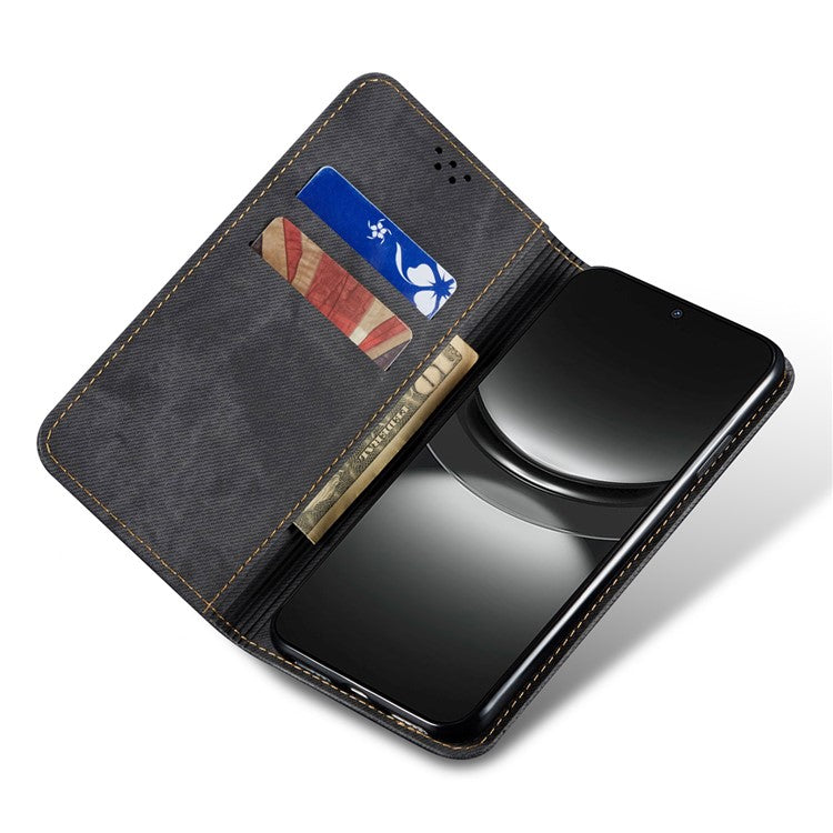 For Huawei nova 2i / Enjoy 70 Pro Leather Case Wallet Phone Cover Jeans Cloth Texture - Black