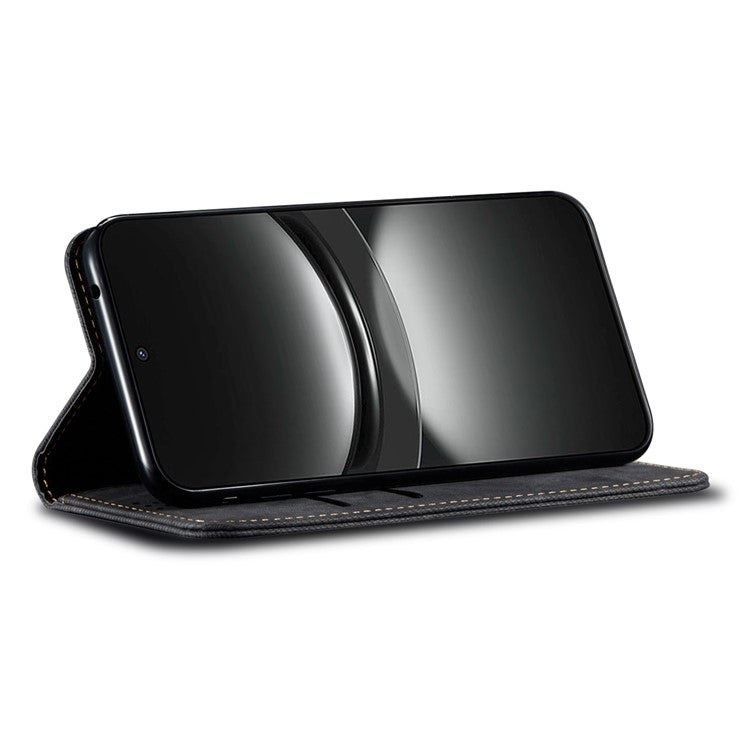 For Huawei nova 2i / Enjoy 70 Pro Leather Case Wallet Phone Cover Jeans Cloth Texture - Black