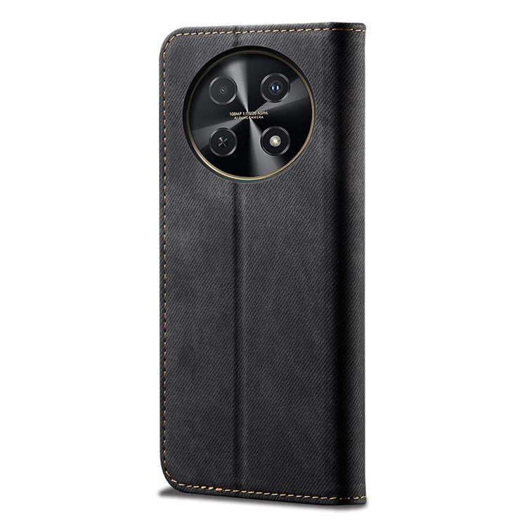 For Huawei nova 2i / Enjoy 70 Pro Leather Case Wallet Phone Cover Jeans Cloth Texture - Black