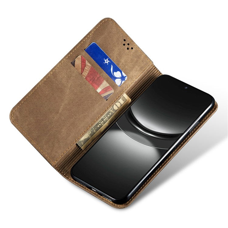 For Huawei nova 2i / Enjoy 70 Pro Leather Case Wallet Phone Cover Jeans Cloth Texture - Khaki