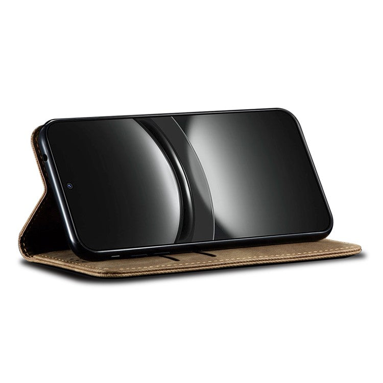 For Huawei nova 2i / Enjoy 70 Pro Leather Case Wallet Phone Cover Jeans Cloth Texture - Khaki