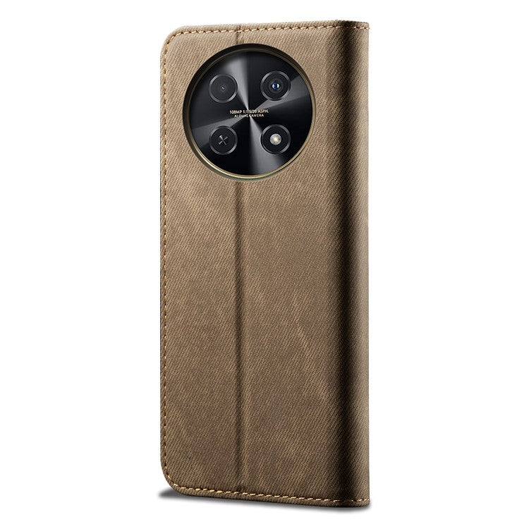 For Huawei nova 2i / Enjoy 70 Pro Leather Case Wallet Phone Cover Jeans Cloth Texture - Khaki