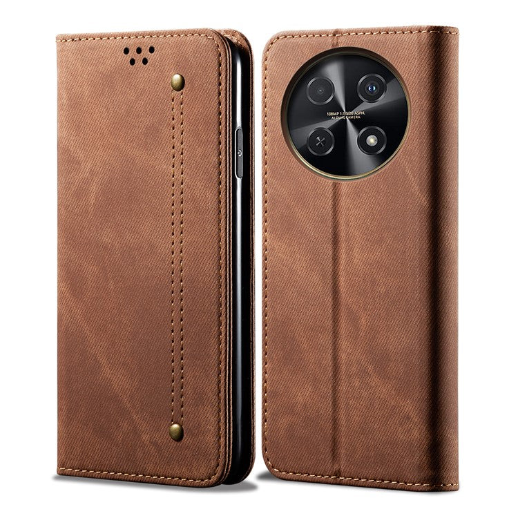 For Huawei nova 2i / Enjoy 70 Pro Leather Case Wallet Phone Cover Jeans Cloth Texture - Coffee