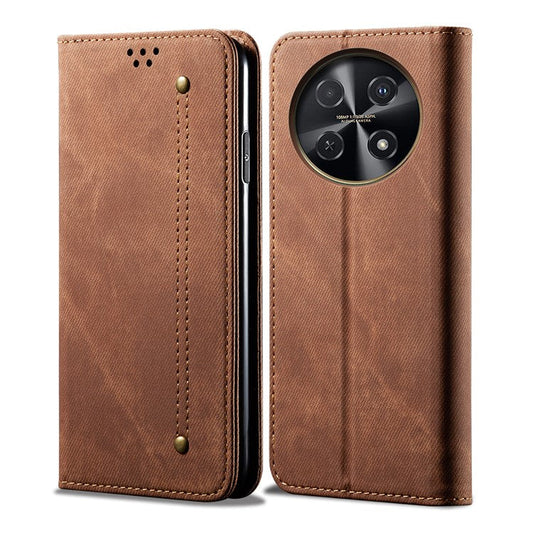 For Huawei nova 2i / Enjoy 70 Pro Leather Case Wallet Phone Cover Jeans Cloth Texture - Coffee