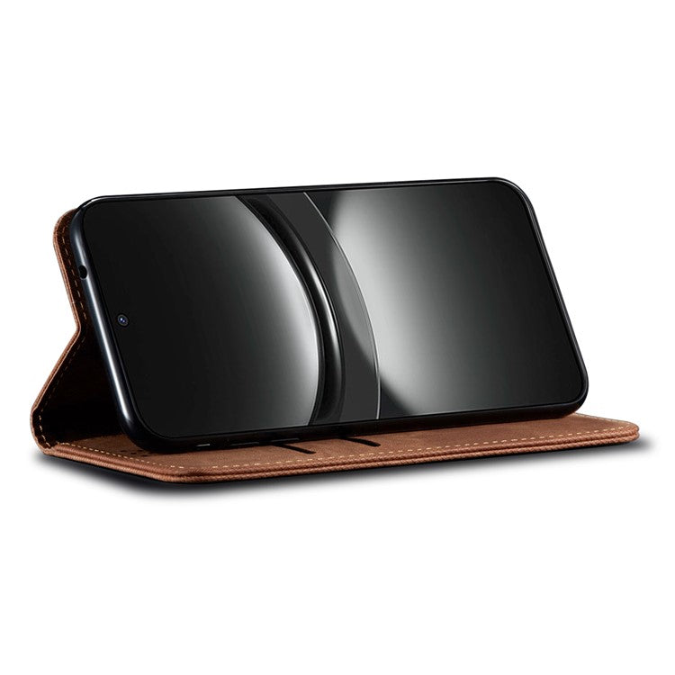 For Huawei nova 2i / Enjoy 70 Pro Leather Case Wallet Phone Cover Jeans Cloth Texture - Coffee