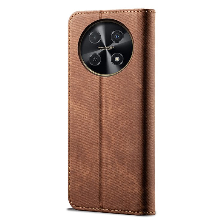 For Huawei nova 2i / Enjoy 70 Pro Leather Case Wallet Phone Cover Jeans Cloth Texture - Coffee