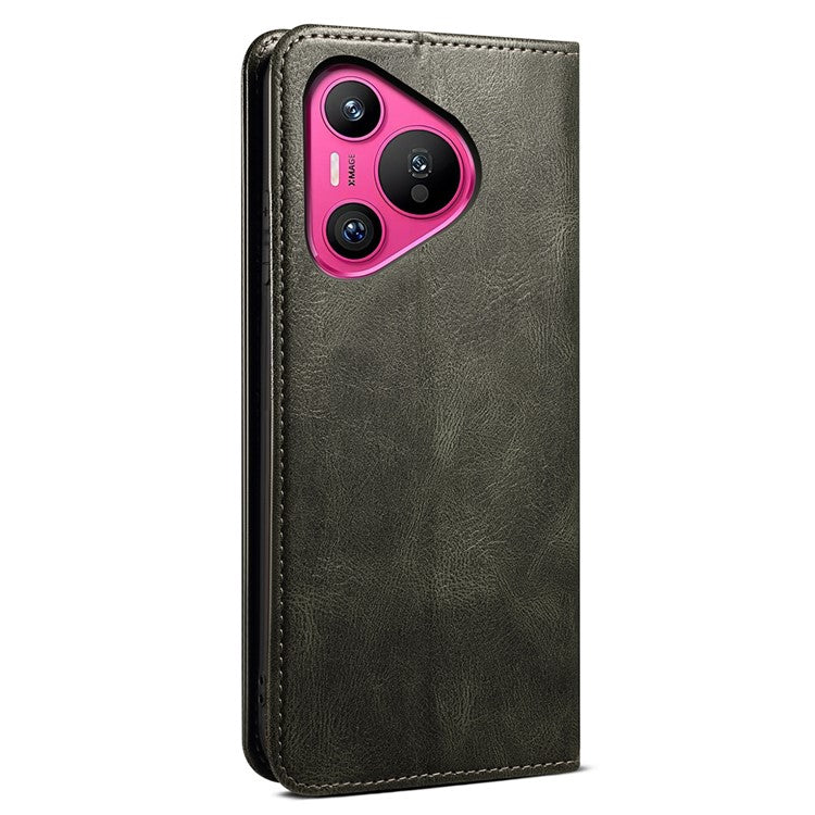 For Huawei Pura 70 Wallet Case Waxy Crazy Horse Texture Leather Stand Pphone Cover - Green