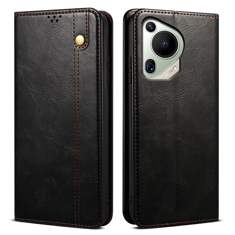 For Huawei Pura 70 Ultra Phone Case Waxy Crazy Horse Anti-Scratch Leather Flip Cover - Black