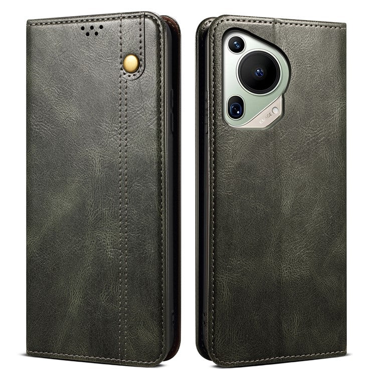 For Huawei Pura 70 Ultra Phone Case Waxy Crazy Horse Anti-Scratch Leather Flip Cover - Green