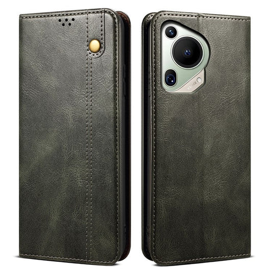 For Huawei Pura 70 Ultra Phone Case Waxy Crazy Horse Anti-Scratch Leather Flip Cover - Green