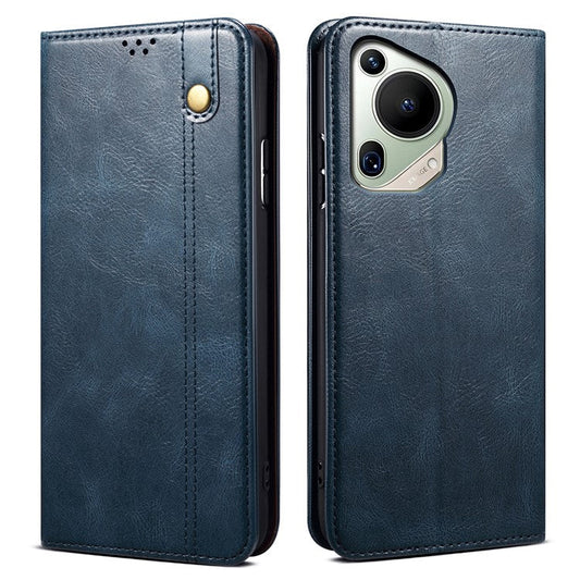 For Huawei Pura 70 Ultra Phone Case Waxy Crazy Horse Anti-Scratch Leather Flip Cover - Blue