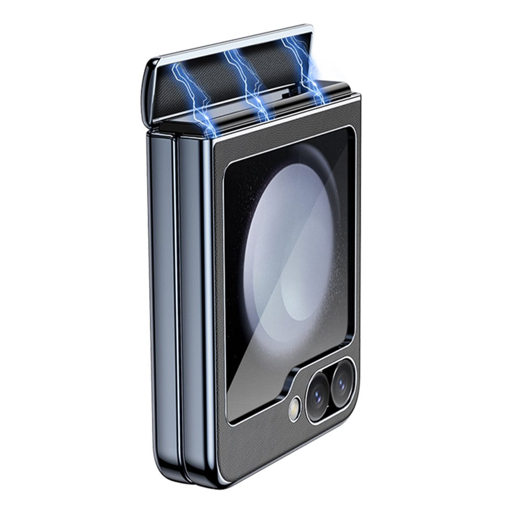 For Samsung Galaxy Z Flip7 FE 5G / Z Flip6 5G Case Electroplating Magnetic Hinge PU+PC Phone Cover - Black