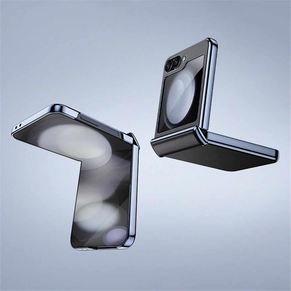 For Samsung Galaxy Z Flip7 FE 5G / Z Flip6 5G Case Electroplating Magnetic Hinge PU+PC Phone Cover - Black