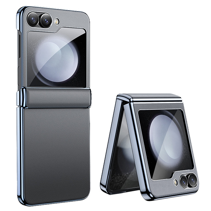 For Samsung Galaxy Z Flip6 5G Case Electroplating Magnetic Hinge PU+PC Phone Cover - Grey