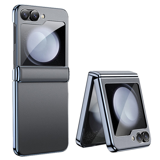 For Samsung Galaxy Z Flip6 5G Case Electroplating Magnetic Hinge PU+PC Phone Cover - Grey
