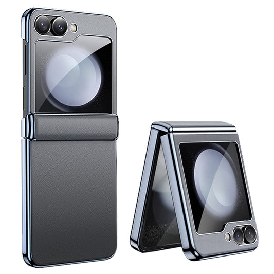 For Samsung Galaxy Z Flip7 FE 5G / Z Flip6 5G Case Electroplating Magnetic Hinge PU+PC Phone Cover - Grey