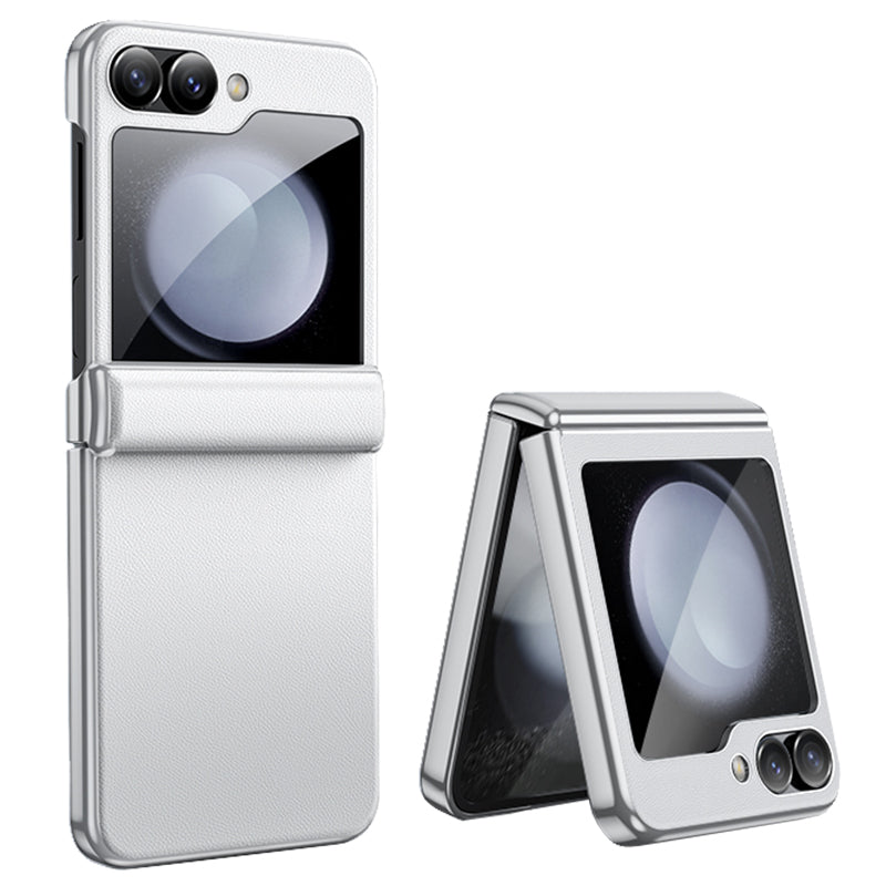 For Samsung Galaxy Z Flip6 5G Case Electroplating Magnetic Hinge PU+PC Phone Cover - Beige