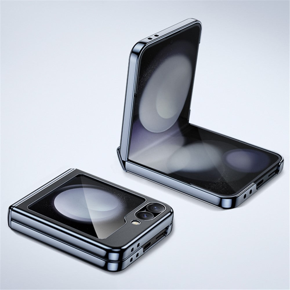 For Samsung Galaxy Z Flip7 FE 5G / Z Flip6 5G Case Electroplating Magnetic Hinge PU+PC Phone Cover - Beige