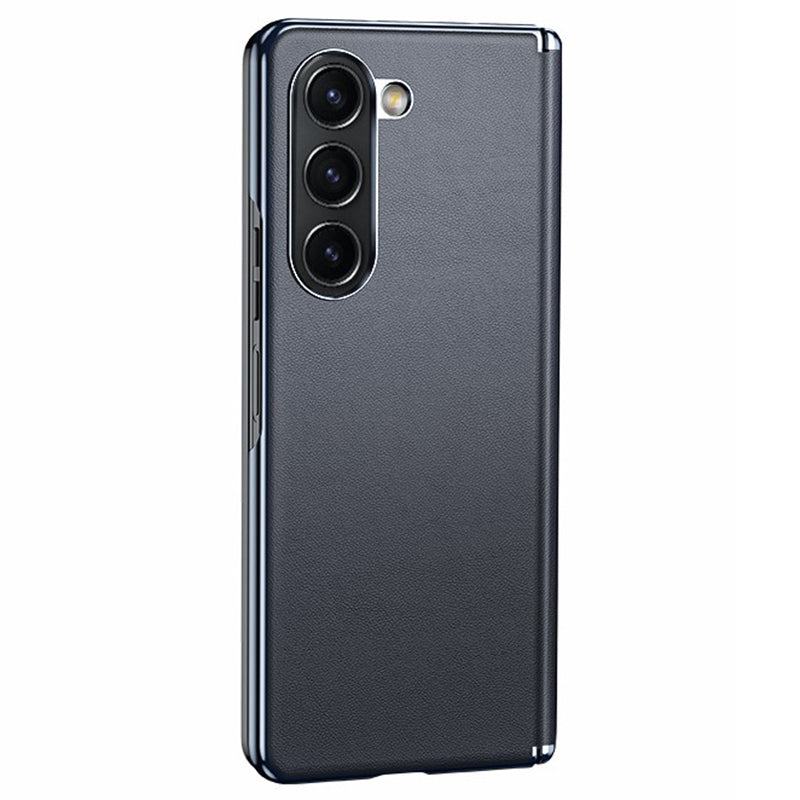 For Samsung Galaxy Z Fold6 5G Case Electroplating PU Leather+PC Phone Cover with Hinge Protection - Grey