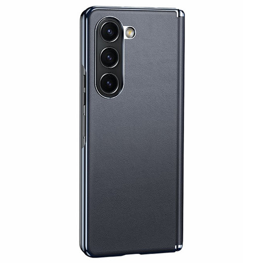 For Samsung Galaxy Z Fold6 5G Case Electroplating PU Leather+PC Phone Cover with Hinge Protection - Grey