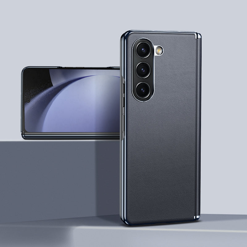 For Samsung Galaxy Z Fold6 5G Case Electroplating PU Leather+PC Phone Cover with Hinge Protection - Grey