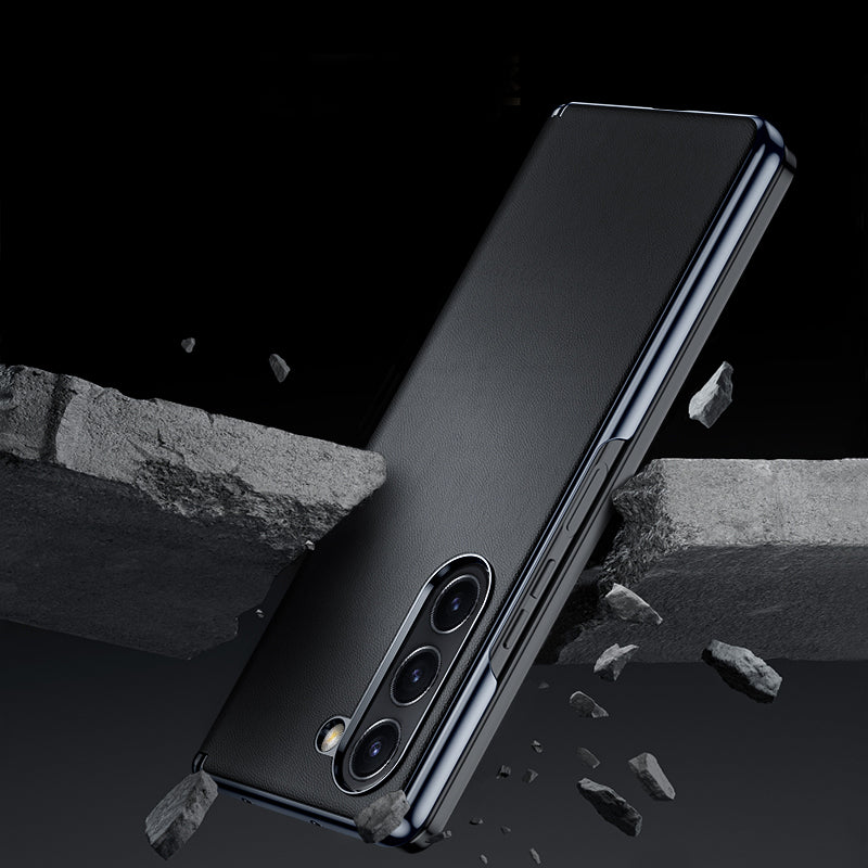 For Samsung Galaxy Z Fold6 5G Case Electroplating PU Leather+PC Phone Cover with Hinge Protection - Grey