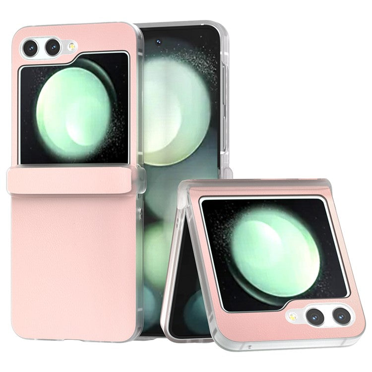 For Samsung Galaxy Z Flip5 5G Case Hinge Protection Leather+PC Anti-slip Phone Cover - Pink