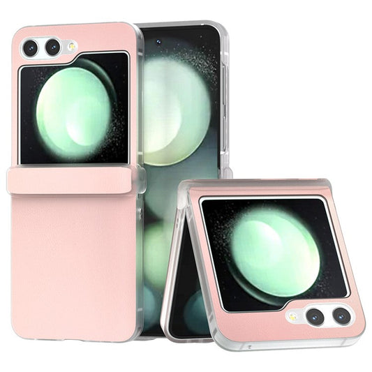 For Samsung Galaxy Z Flip5 5G Case Hinge Protection Leather+PC Anti-slip Phone Cover - Pink
