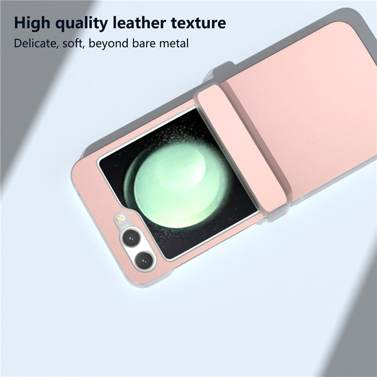 For Samsung Galaxy Z Flip5 5G Case Hinge Protection Leather+PC Anti-slip Phone Cover - Pink