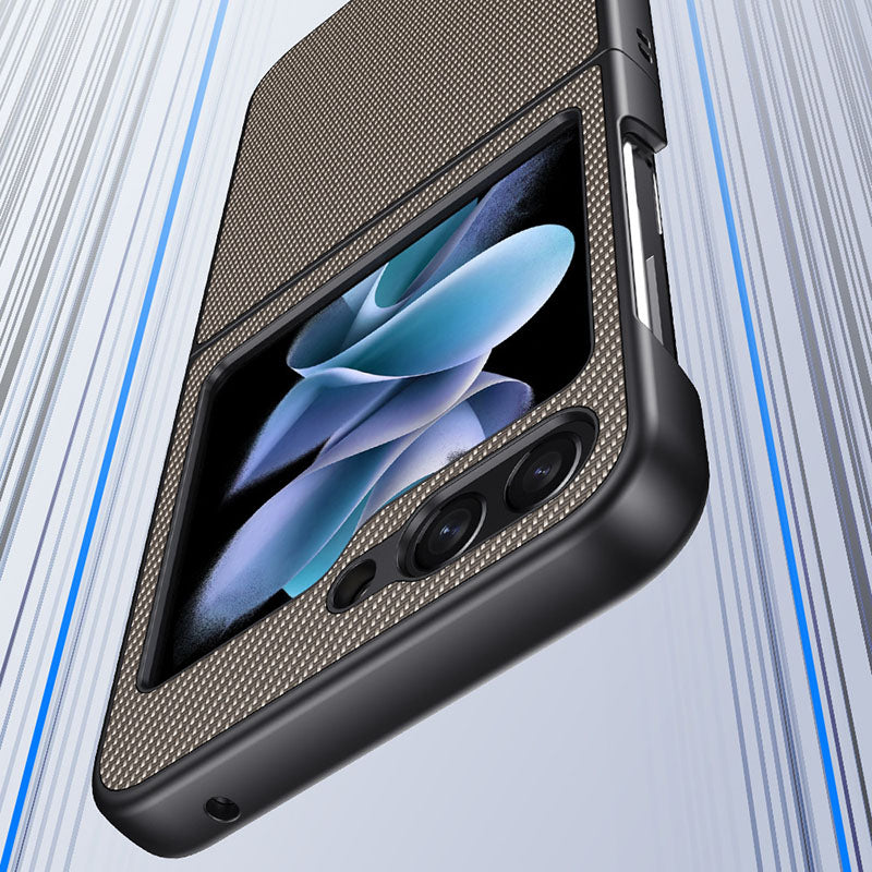 For Samsung Galaxy Z Flip6 5G  Case PU Leather + PC Carbon Fiber Texture Phone Cover - Splicing Blue