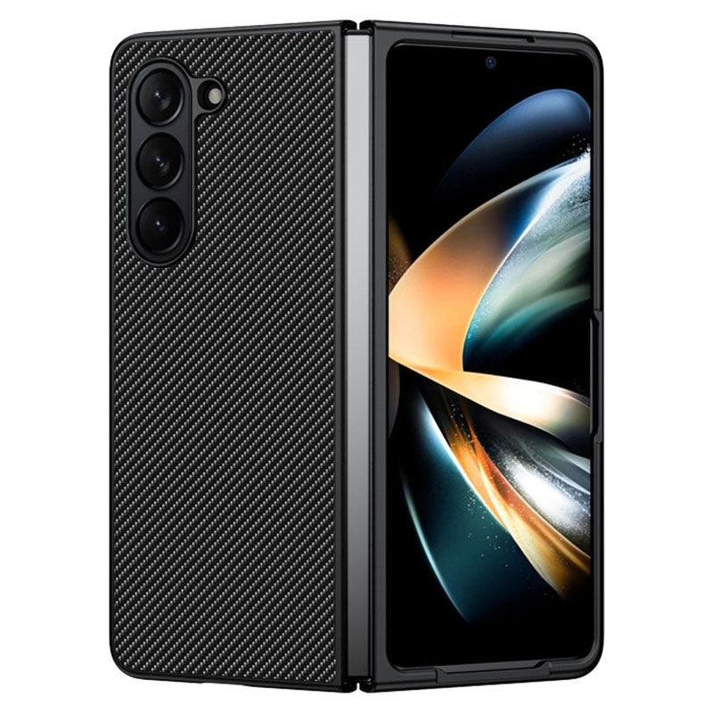 For Samsung Galaxy Z Fold6 5G Case Carbon Fiber Texture PU + PC Phone Cover - Carbon Black