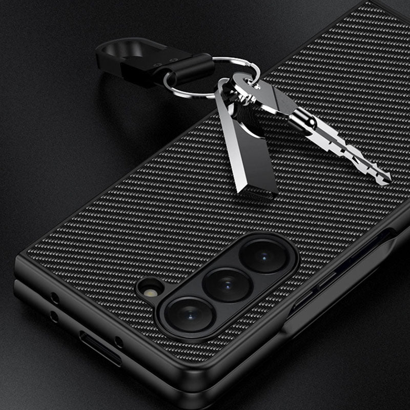 For Samsung Galaxy Z Fold6 5G Case Carbon Fiber Texture PU + PC Phone Cover - Splicing Yellow