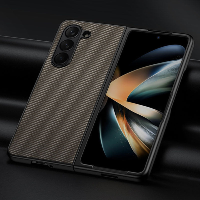 For Samsung Galaxy Z Fold6 5G Case Carbon Fiber Texture PU + PC Phone Cover - Splicing Yellow