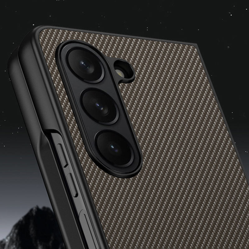 For Samsung Galaxy Z Fold6 5G Case Carbon Fiber Texture PU + PC Phone Cover - Splicing Yellow