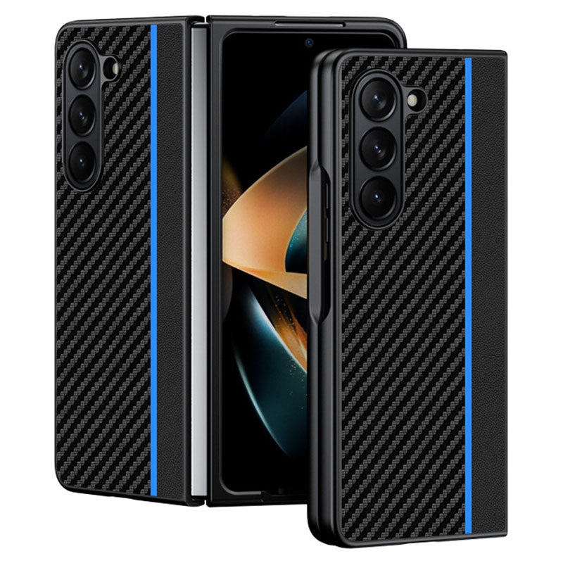 For Samsung Galaxy Z Fold6 5G Case Carbon Fiber Texture PU + PC Phone Cover - Splicing Blue